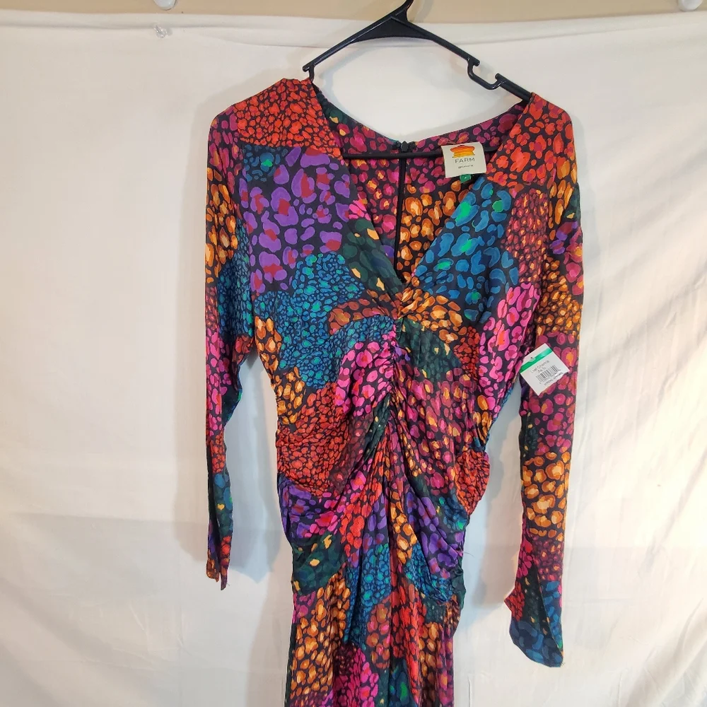 Farm Rio Women's Size Small Rainbow Hearts Viscose Midi Dress New with Tags - Picture 3 of 7